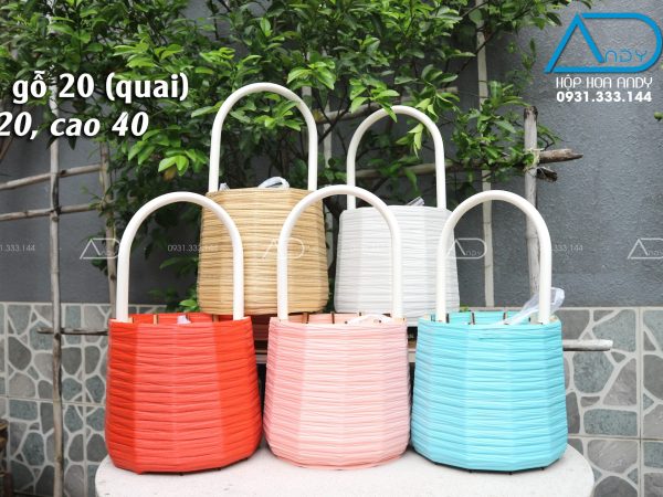 Giỏ tròn gỗ, quấn nhựa 20